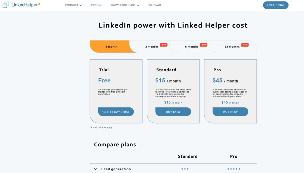 Pricing and Value Proposition LinkedHelper